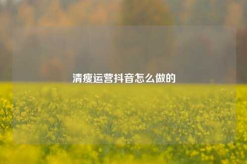 清瘦运营抖音怎么做的